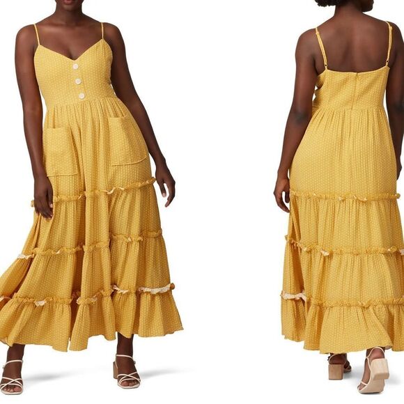 TALULAH La Maison Dress Cotton Midi White Polka Dots  Yellow Size XS - Picture 4 of 14